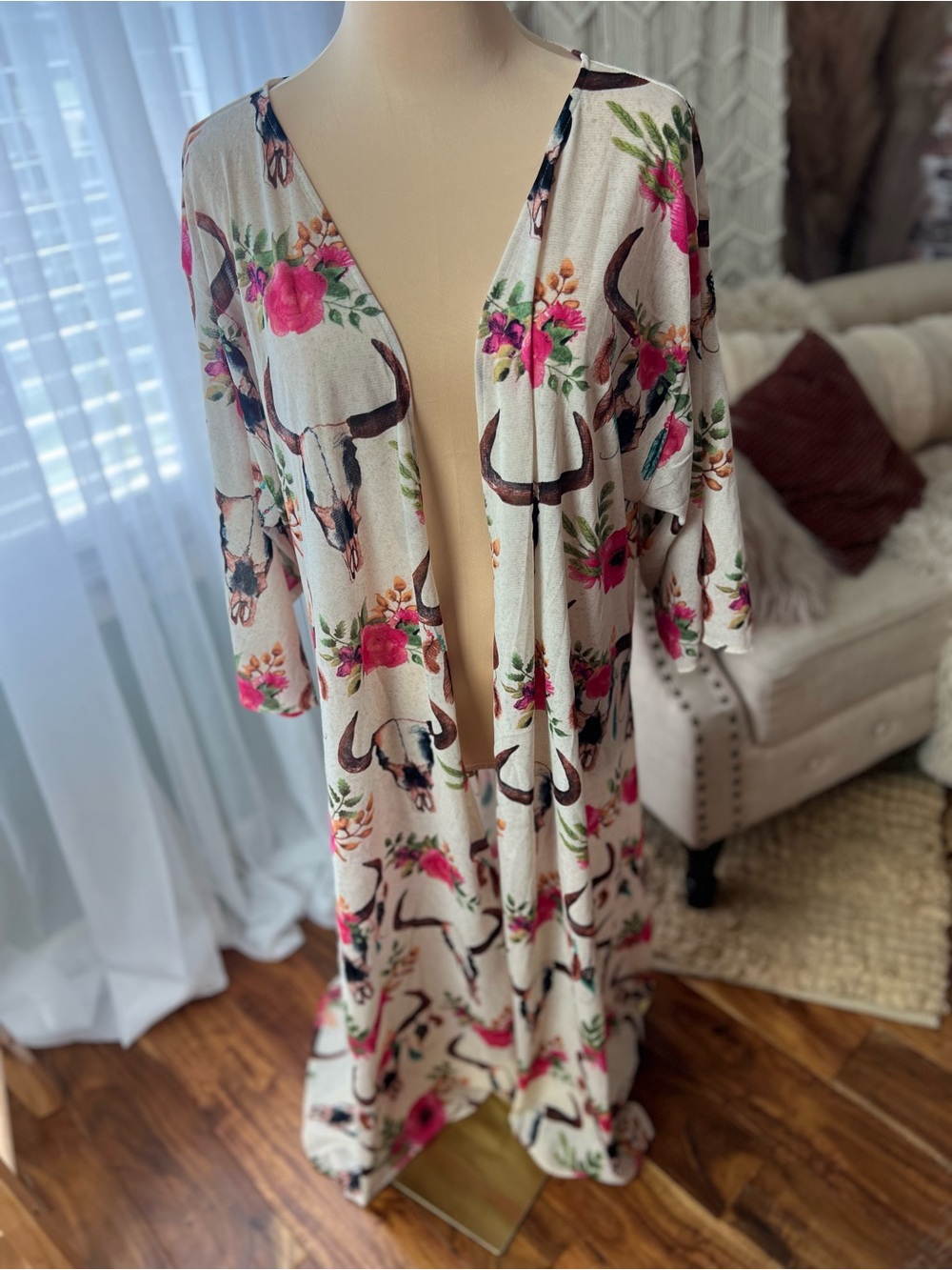 L&B Western Cow Skull Kimono sz XL